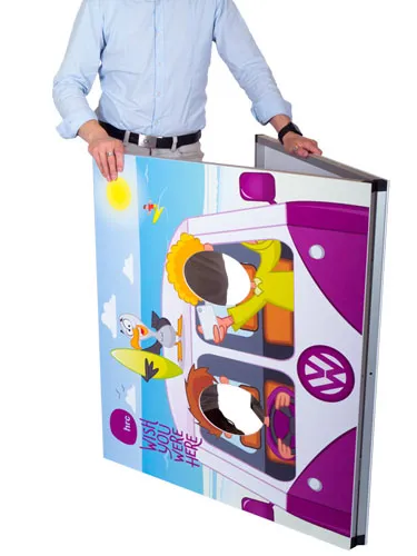 Folding photo cutout board, half open