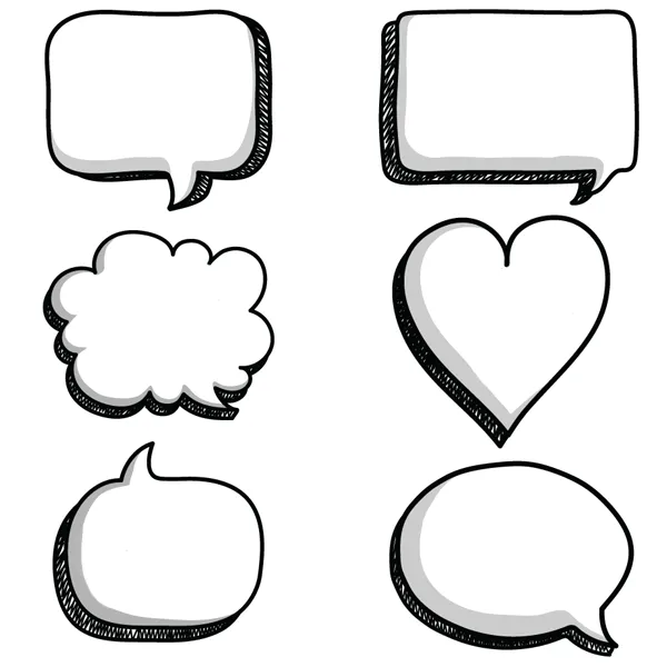 Blank reusable dry-wipe speech bubbles