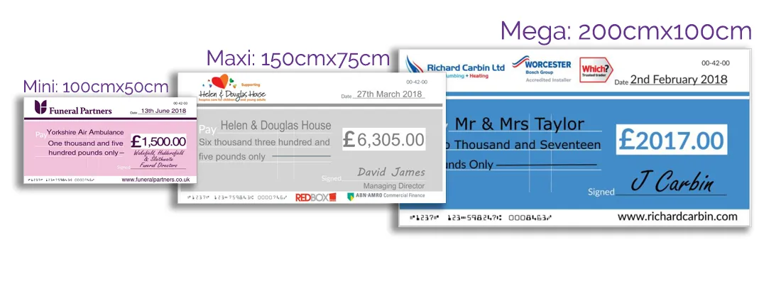 Diagram of available big cheque sizes