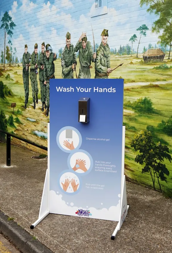 Hand wash sanitiser dispenser walls