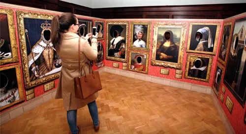 Portrait gallery face in the hole boards