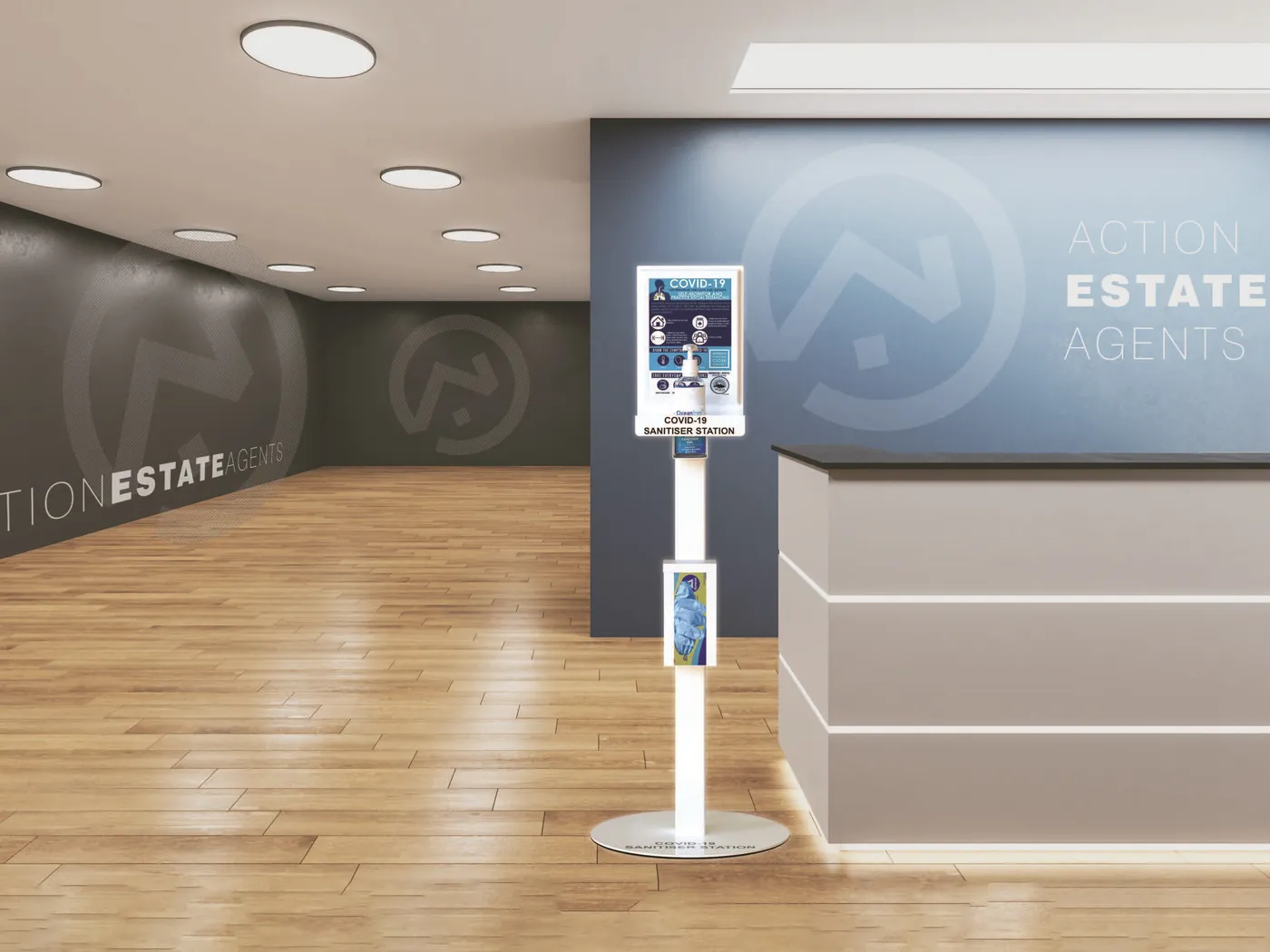 Standard sanitiser station in reception areas