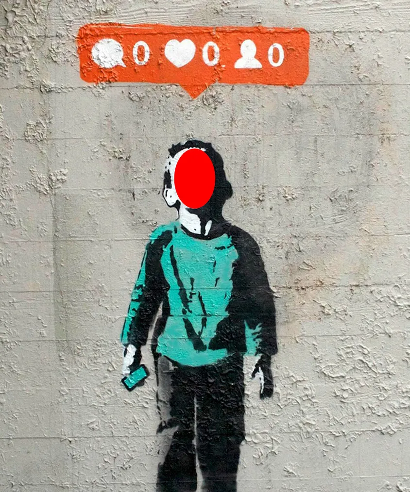 Life Lessons street art face in the hole board