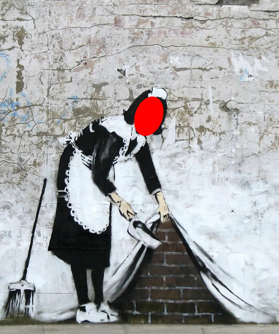 Maid street art face in the hole board