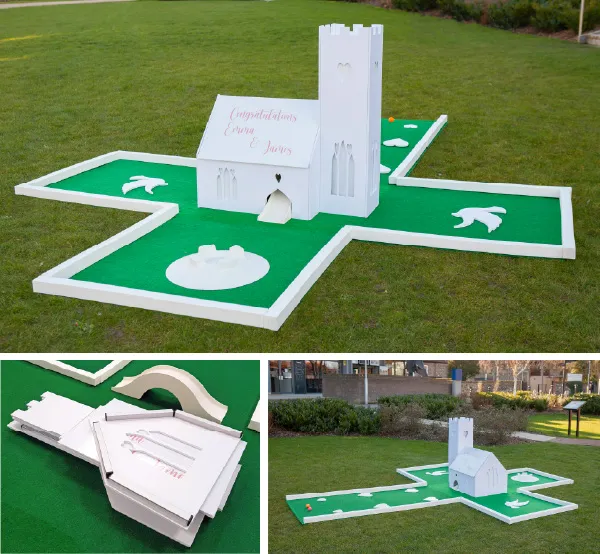 White church wedding mini golf obstacle